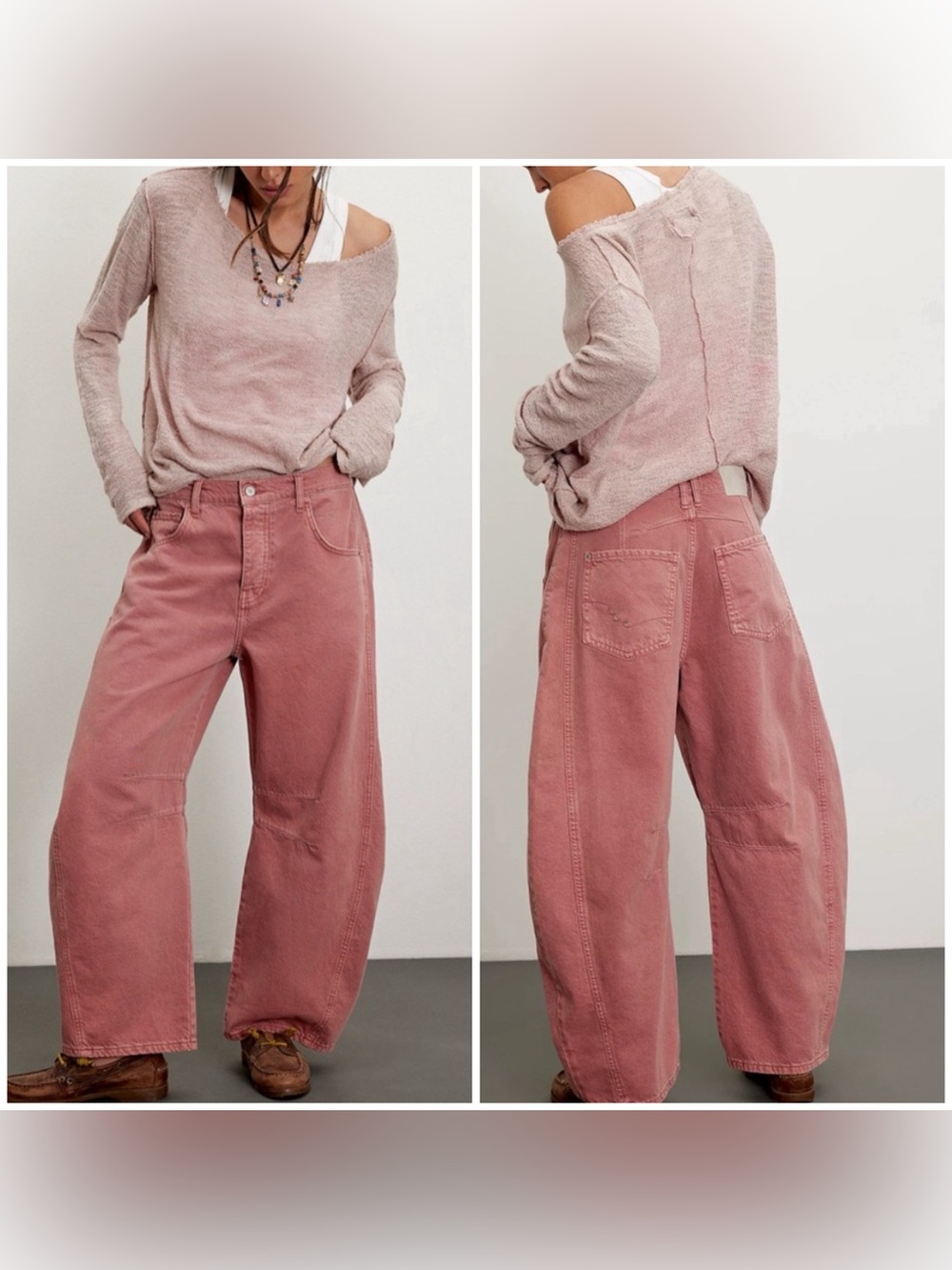 NWT Free People We The Free Good Luck Mid-Rise Barrel Jeans Sunsetter pink - 29
